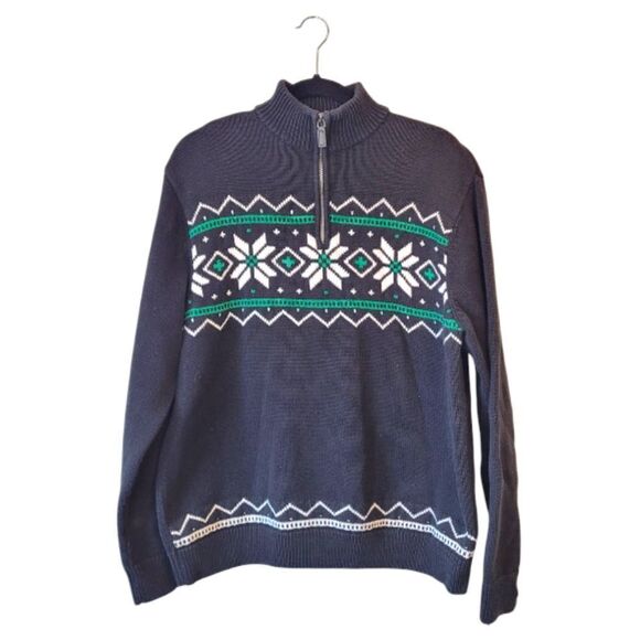 Chaps Black Fair Isle Quarter Zip Pullover Sweater Size L - Picture 1 of 5